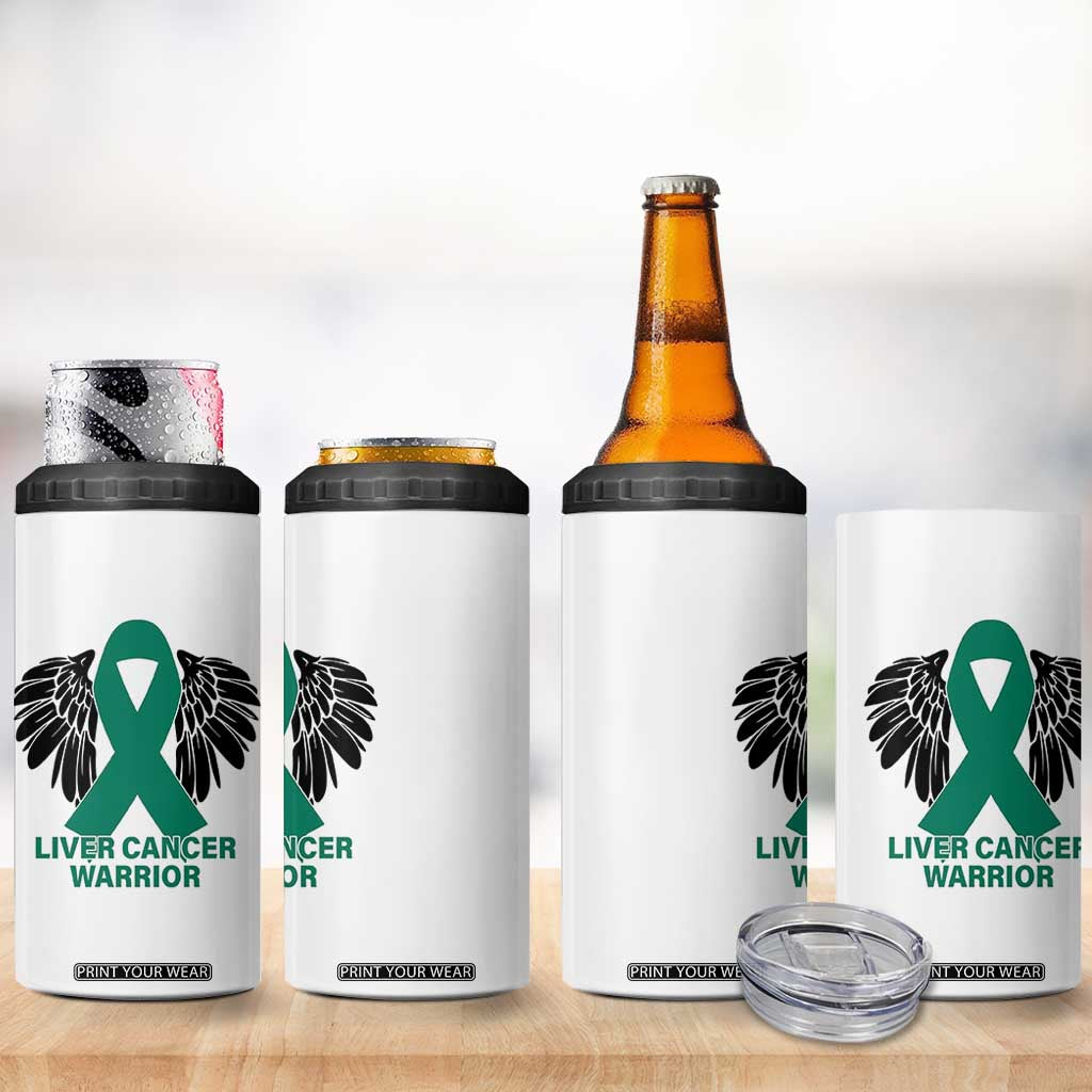 Liver Cancer Angel Warrior Wings 4 in 1 Can Cooler Tumbler Green Ribbon Awareness Support Gift