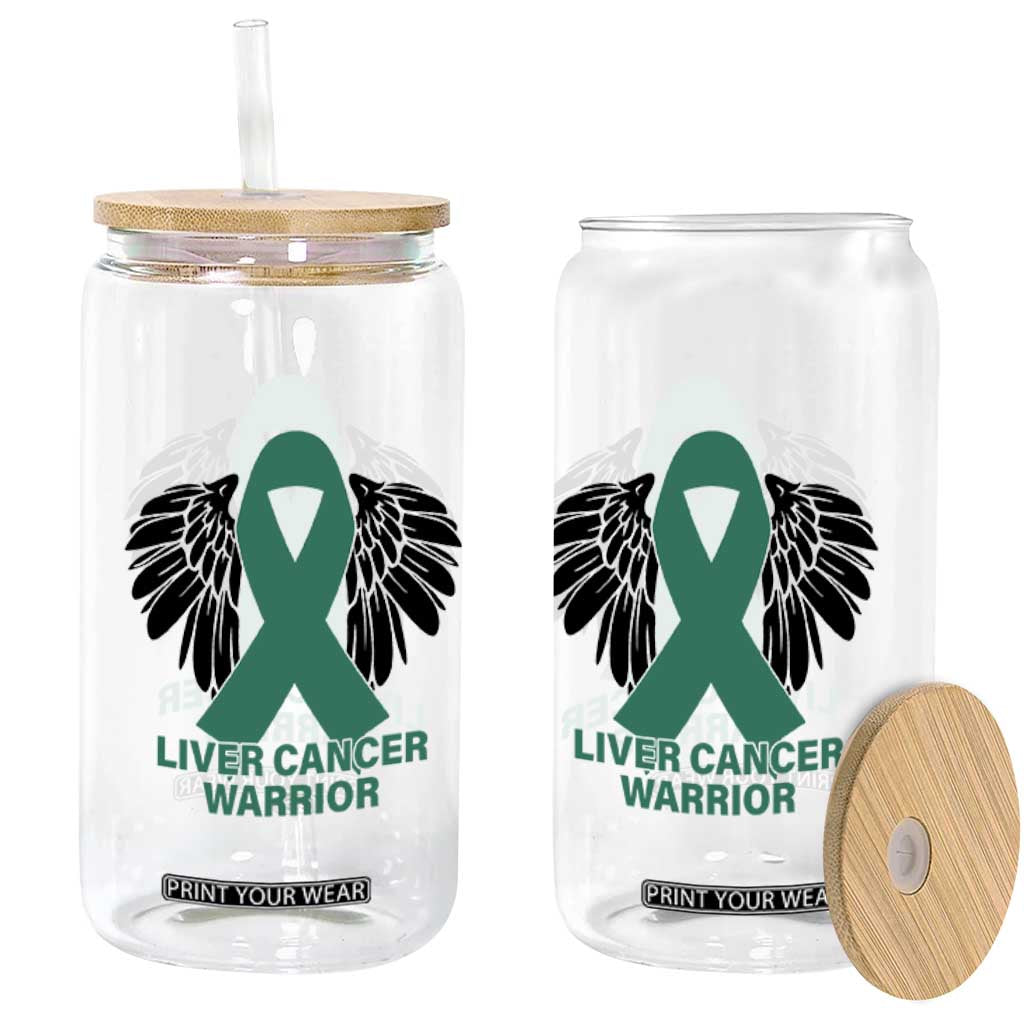 Liver Cancer Angel Warrior Wings Glass Can Green Ribbon Awareness Support Gift