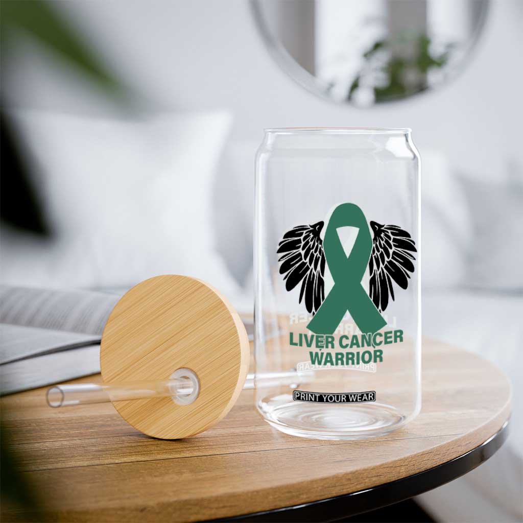 Liver Cancer Angel Warrior Wings Glass Can Green Ribbon Awareness Support Gift