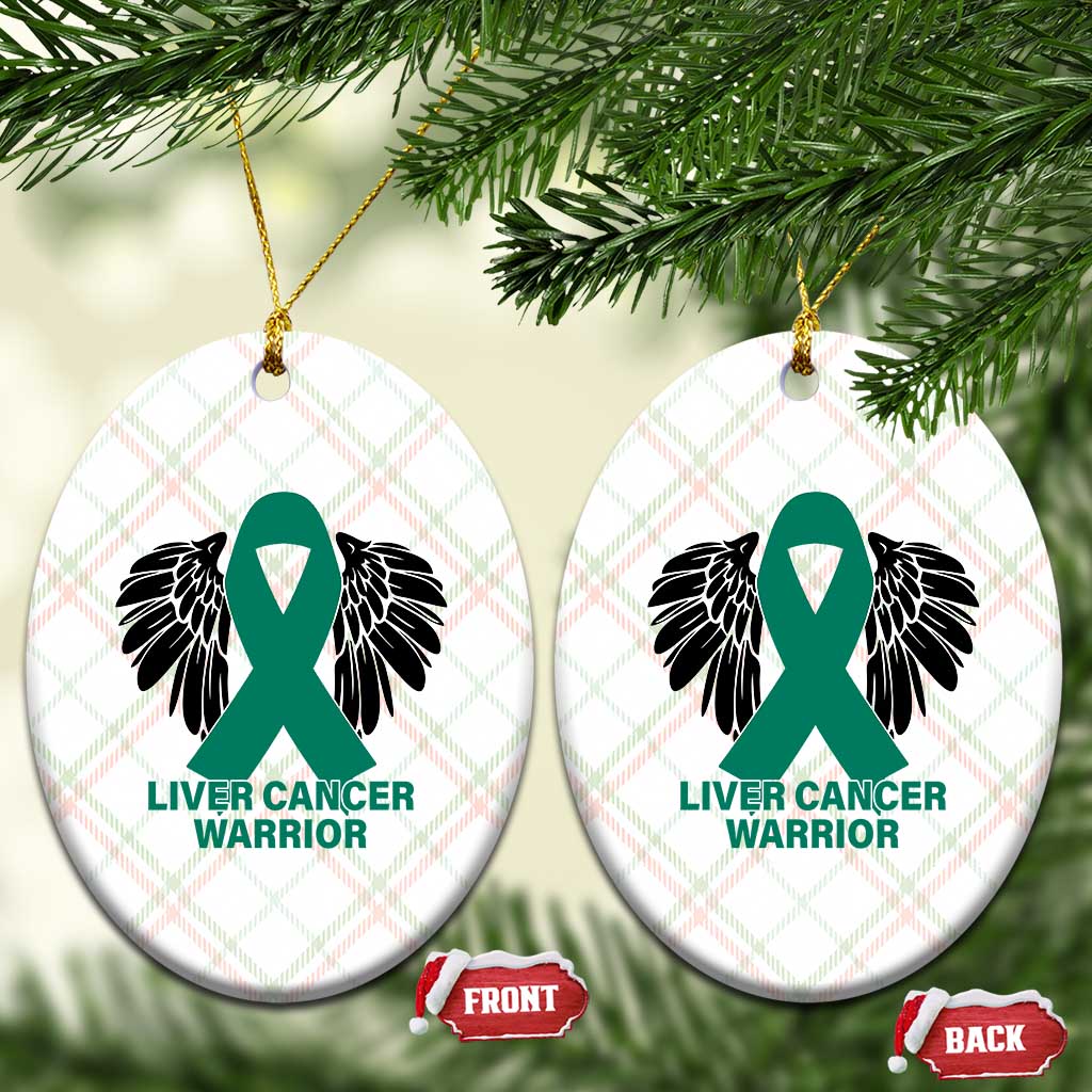 Liver Cancer Angel Warrior Wings Ceramic Ornament Green Ribbon Awareness Support Gift