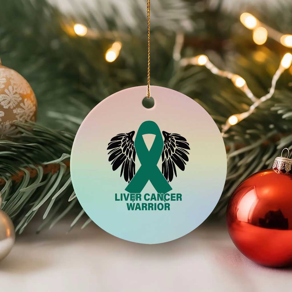 Liver Cancer Angel Warrior Wings Ceramic Ornament Green Ribbon Awareness Support Gift