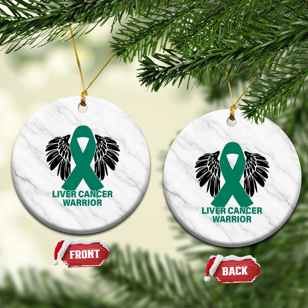 Liver Cancer Angel Warrior Wings Ceramic Ornament Green Ribbon Awareness Support Gift