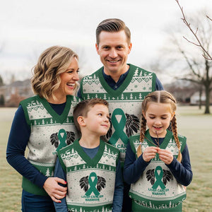Liver Cancer Angel Warrior Wings V-Neck Knit Sweater Vest Green Ribbon Awareness Support Gift