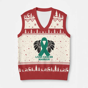 Liver Cancer Angel Warrior Wings V-Neck Knit Sweater Vest Green Ribbon Awareness Support Gift