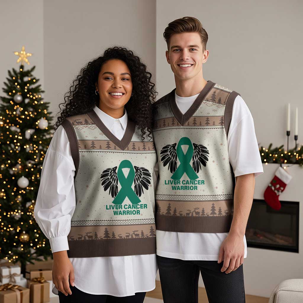 Liver Cancer Angel Warrior Wings V-Neck Knit Sweater Vest Green Ribbon Awareness Support Gift