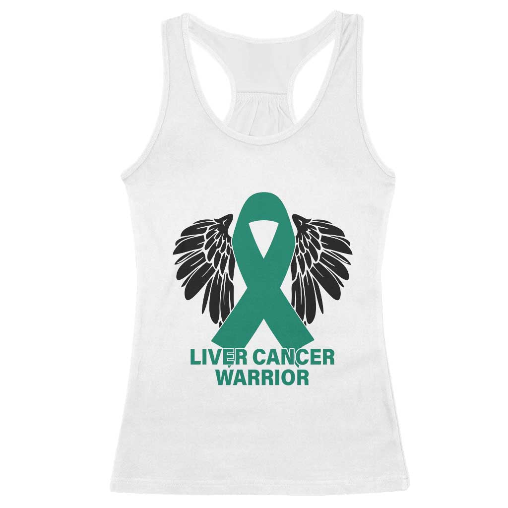 Liver Cancer Angel Warrior Wings Racerback Tank Top Green Ribbon Awareness Support Gift TS12 White Print Your Wear