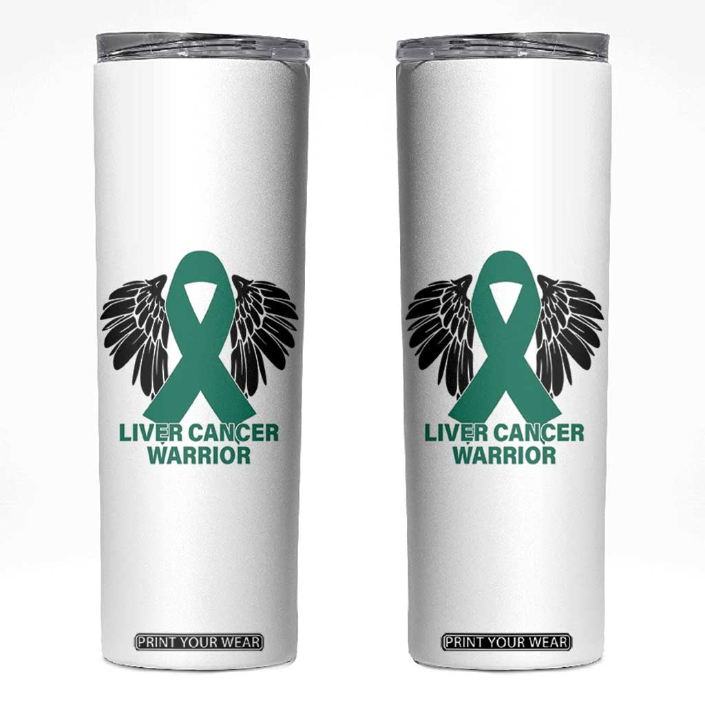 Liver Cancer Angel Warrior Wings Skinny Tumbler Green Ribbon Awareness Support Gift