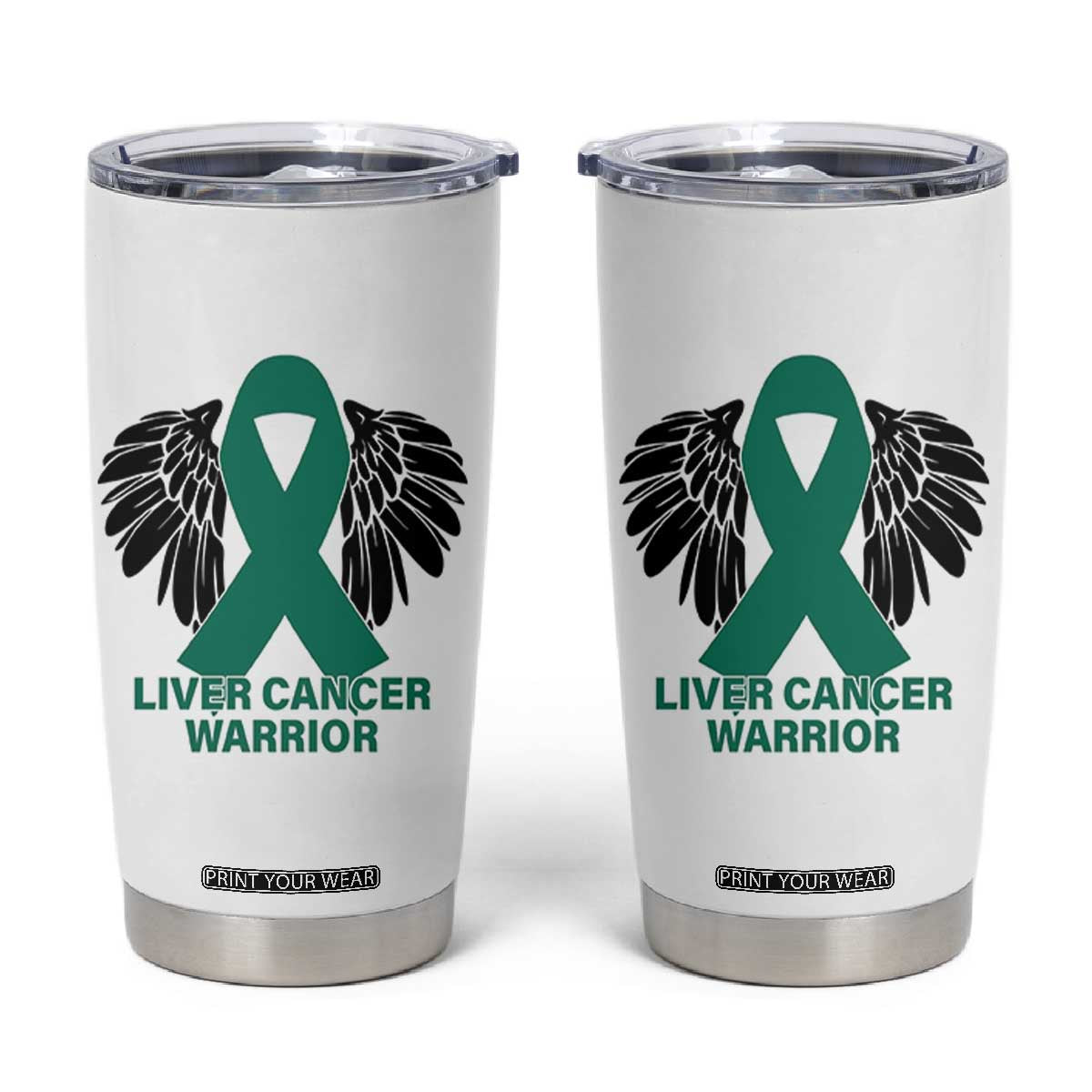 Liver Cancer Angel Warrior Wings Tumbler Cup Green Ribbon Awareness Support Gift
