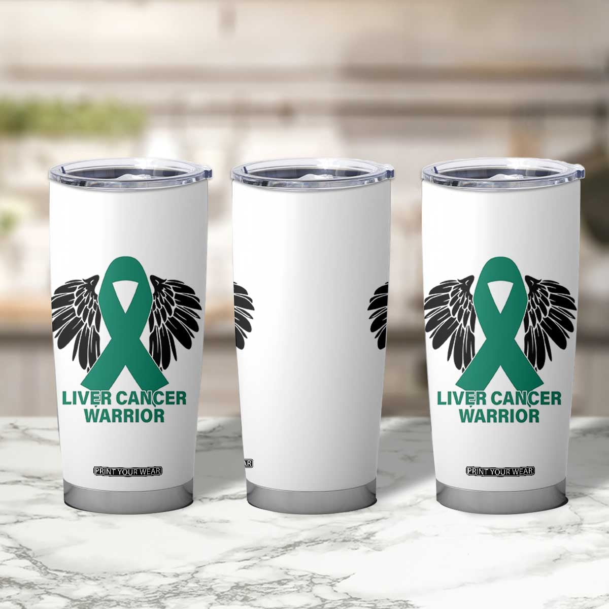 Liver Cancer Angel Warrior Wings Tumbler Cup Green Ribbon Awareness Support Gift