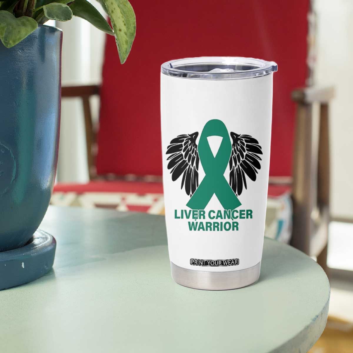 Liver Cancer Angel Warrior Wings Tumbler Cup Green Ribbon Awareness Support Gift