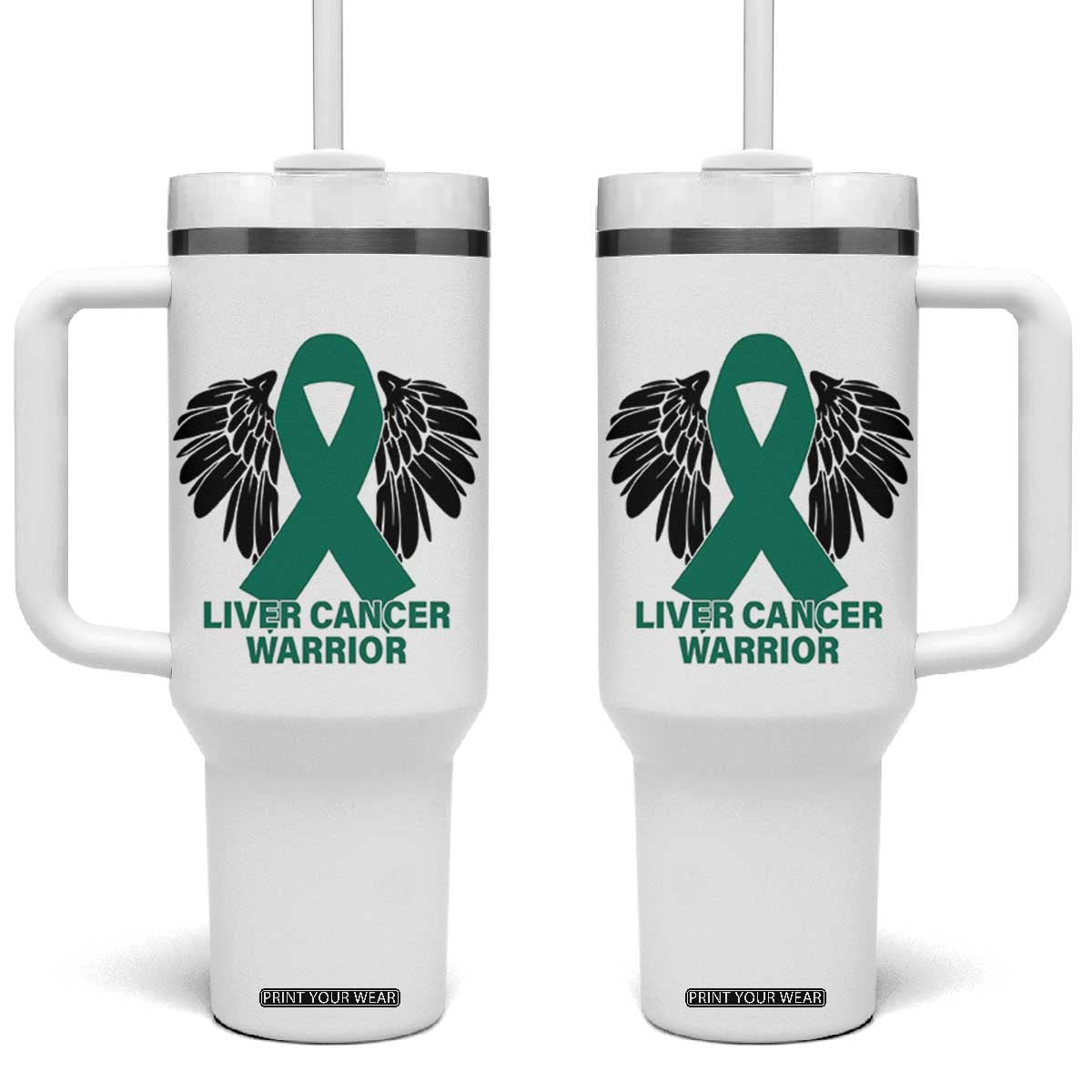 Liver Cancer Angel Warrior Wings Tumbler With Handle Green Ribbon Awareness Support Gift
