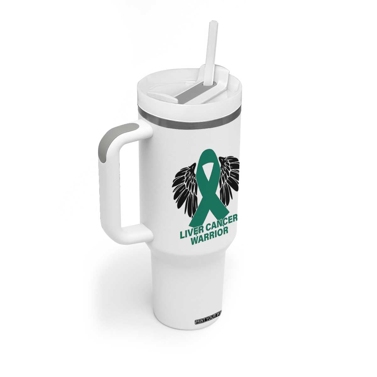 Liver Cancer Angel Warrior Wings Tumbler With Handle Green Ribbon Awareness Support Gift