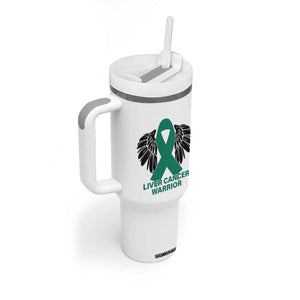 Liver Cancer Angel Warrior Wings Tumbler With Handle Green Ribbon Awareness Support Gift