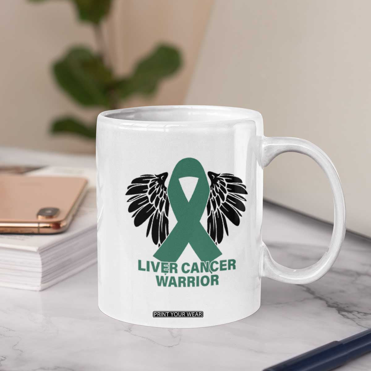Liver Cancer Angel Warrior Wings Coffee Mug Green Ribbon Awareness Support Gift