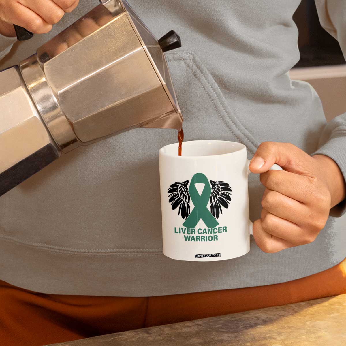 Liver Cancer Angel Warrior Wings Coffee Mug Green Ribbon Awareness Support Gift