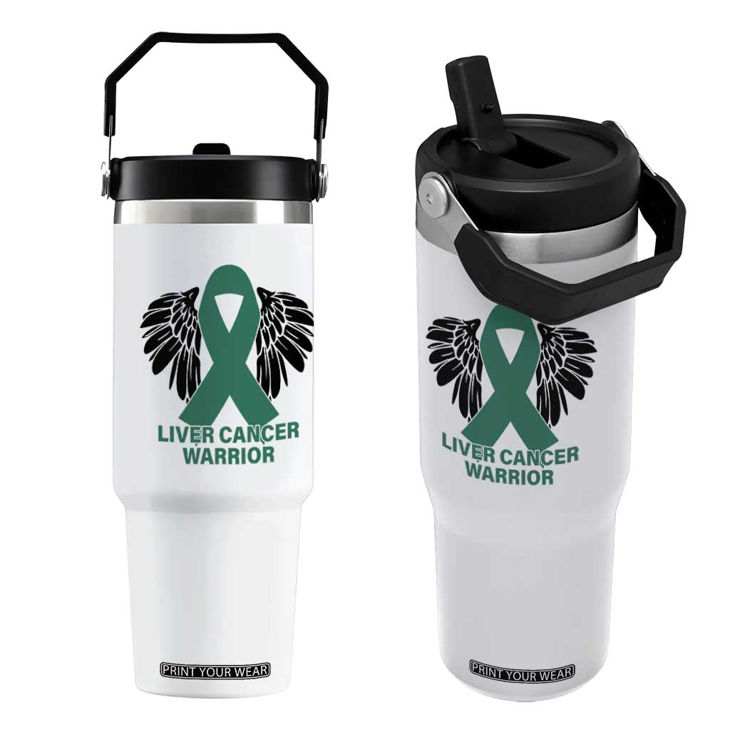 Liver Cancer Angel Warrior Wings Flip Straw Tumbler Green Ribbon Awareness Support Gift