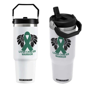 Liver Cancer Angel Warrior Wings Flip Straw Tumbler Green Ribbon Awareness Support Gift