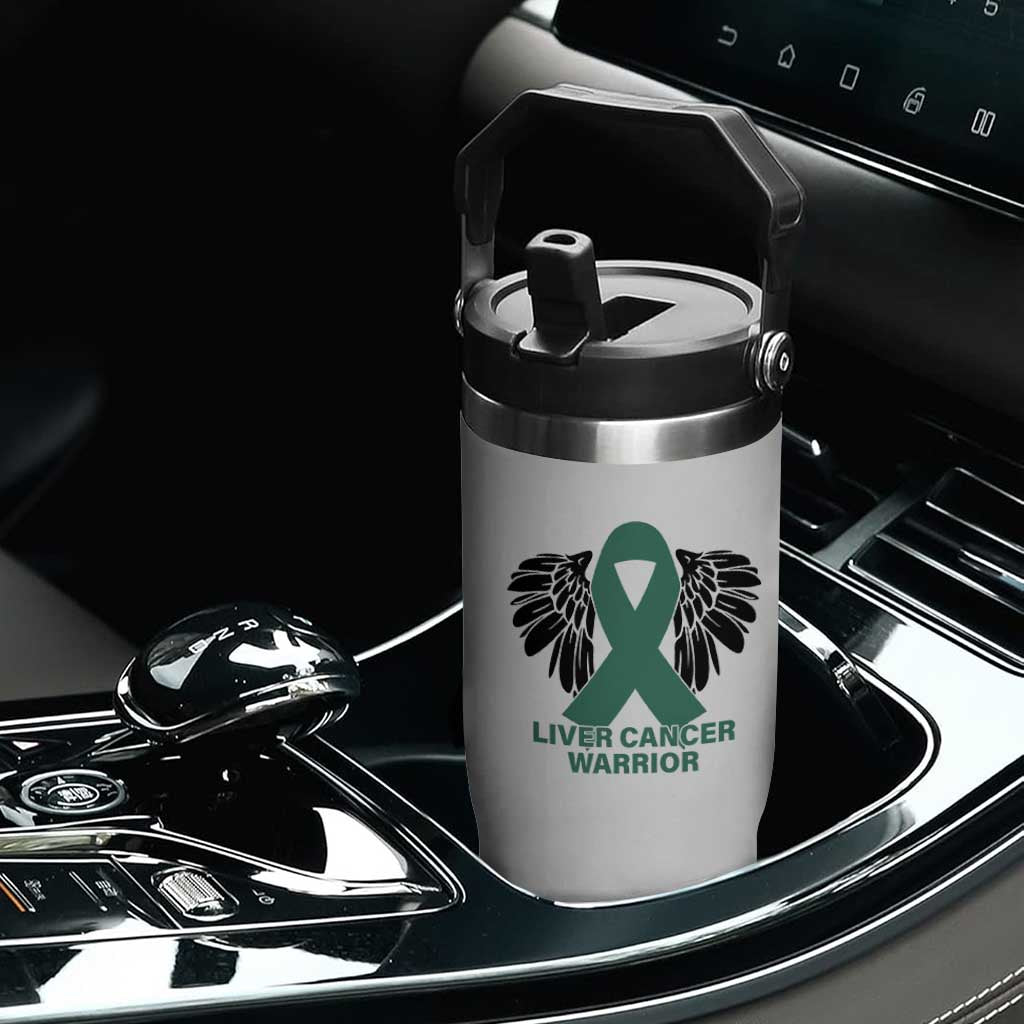 Liver Cancer Angel Warrior Wings Flip Straw Tumbler Green Ribbon Awareness Support Gift