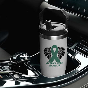 Liver Cancer Angel Warrior Wings Flip Straw Tumbler Green Ribbon Awareness Support Gift