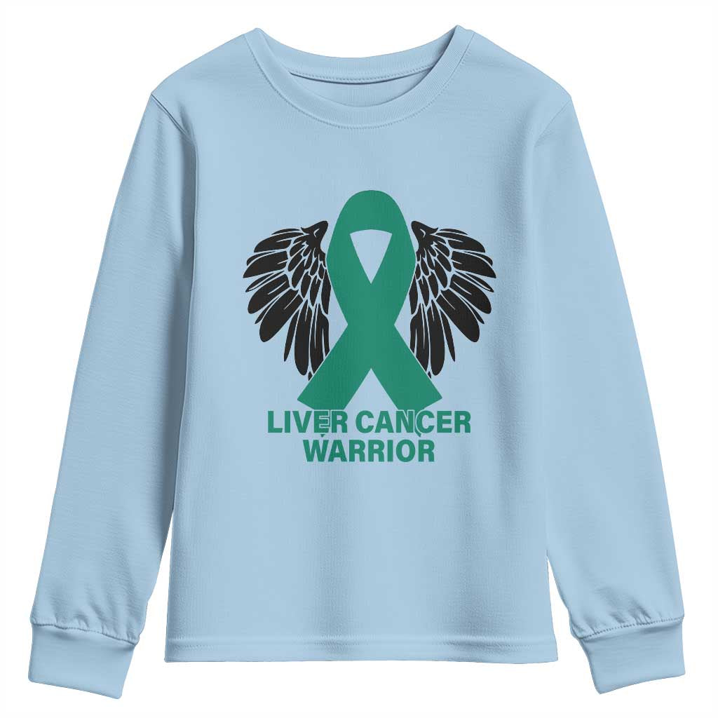 Liver Cancer Angel Warrior Wings Youth Sweatshirt Green Ribbon Awareness Support Gift