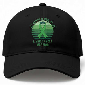 All Warriors Have Scars Liver Cancer Baseball Cap Green Ribbon Survivor Fighter Gift