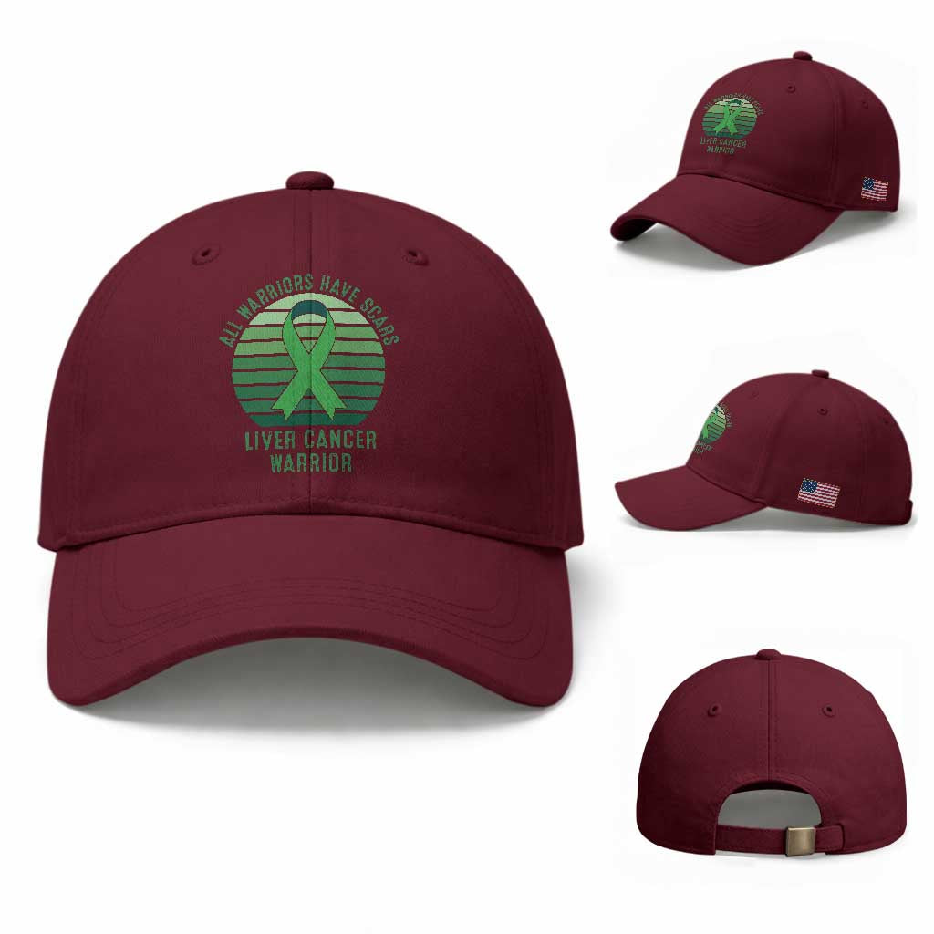 All Warriors Have Scars Liver Cancer Baseball Cap Green Ribbon Survivor Fighter Gift