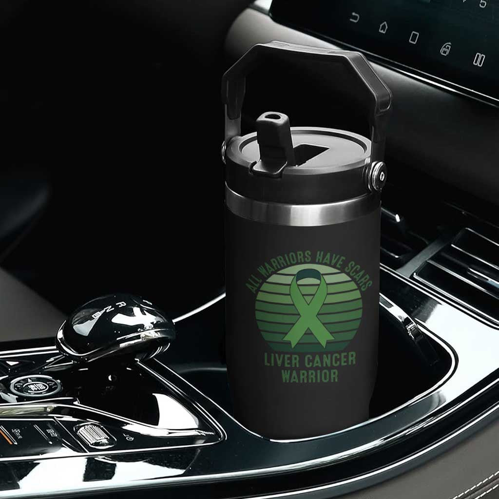 All Warriors Have Scars Liver Cancer Flip Straw Tumbler Green Ribbon Survivor Fighter Gift