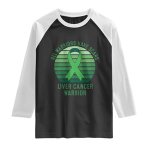 All Warriors Have Scars Liver Cancer Raglan Shirt Green Ribbon Survivor Fighter Gift