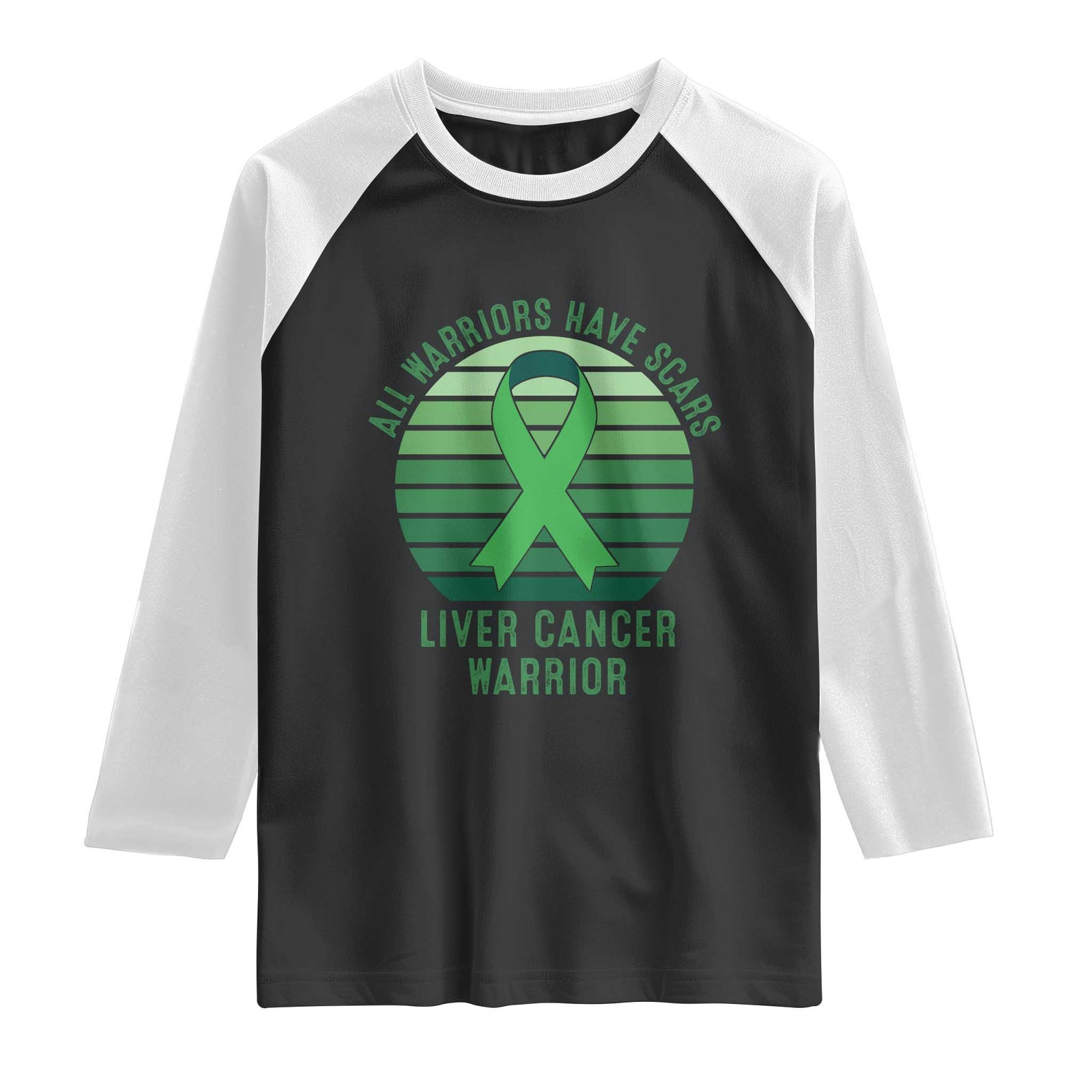 All Warriors Have Scars Liver Cancer Raglan Shirt Green Ribbon Survivor Fighter Gift TS12 Black White Print Your Wear