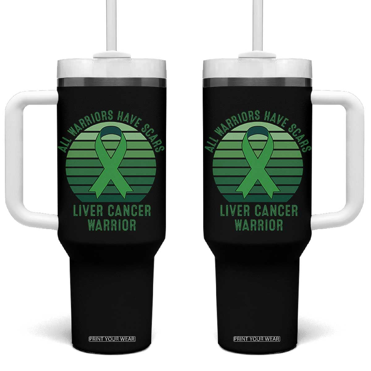 All Warriors Have Scars Liver Cancer Tumbler With Handle Green Ribbon Survivor Fighter Gift