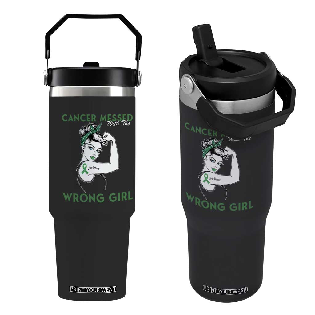 Liver Cancer Warrior Unbreakable Gift Flip Straw Tumbler Cancer Messed With The Wrong Girl
