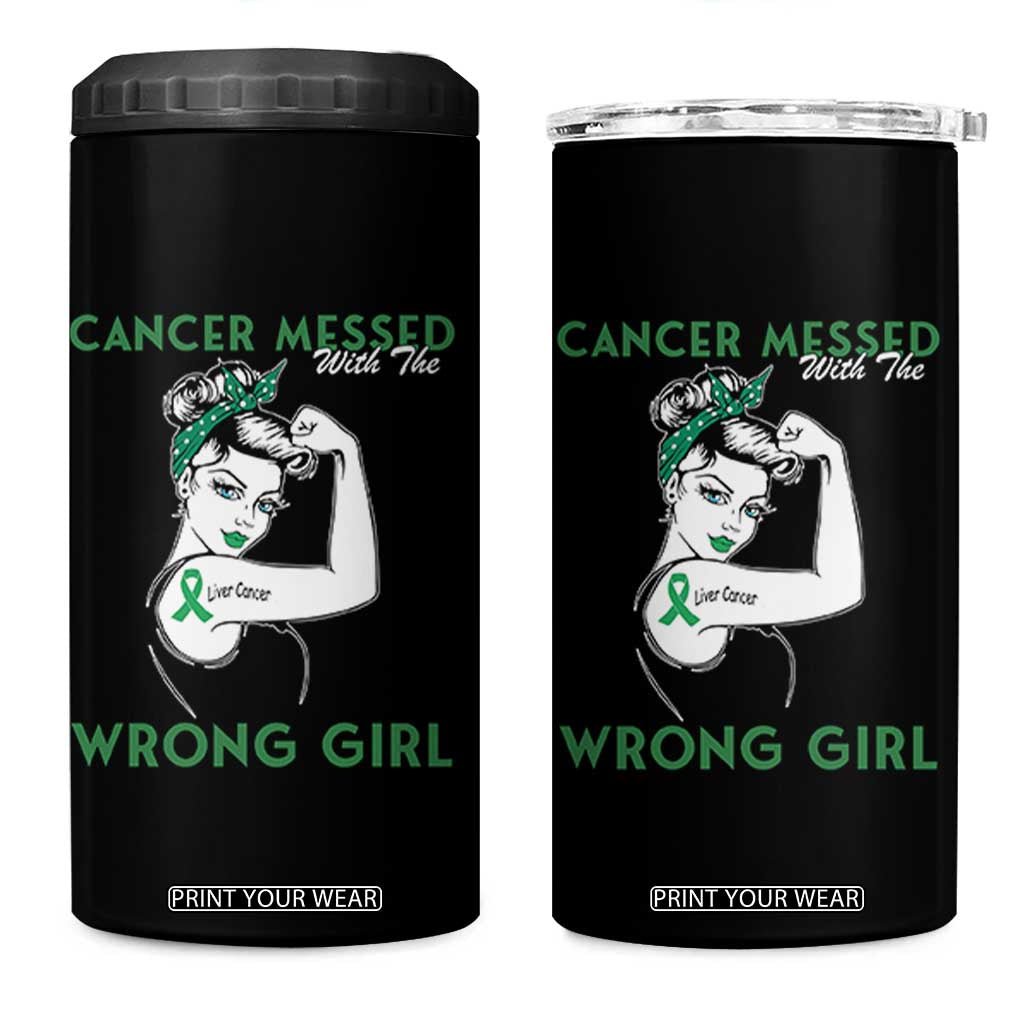 Liver Cancer Warrior Unbreakable Gift 4 in 1 Can Cooler Tumbler Cancer Messed With The Wrong Girl