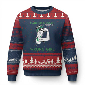 Liver Cancer Warrior Unbreakable Gift Ugly Christmas Sweater Cancer Messed With The Wrong Girl