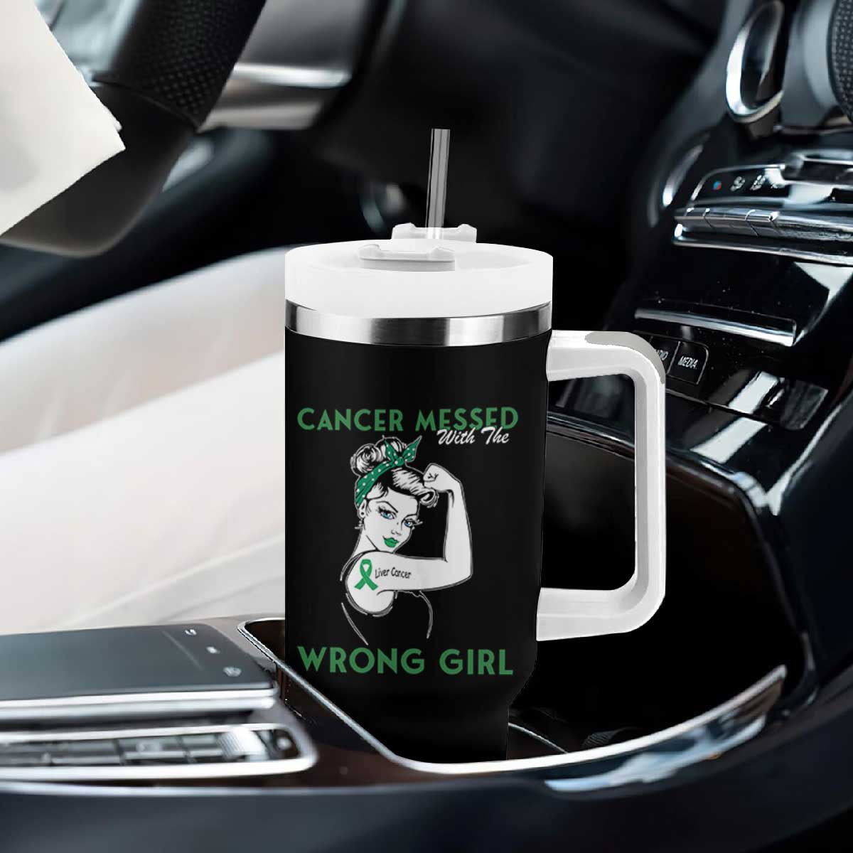Liver Cancer Warrior Unbreakable Gift Tumbler With Handle Cancer Messed With The Wrong Girl