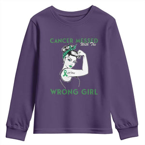 Liver Cancer Warrior Unbreakable Gift Youth Sweatshirt Cancer Messed With The Wrong Girl