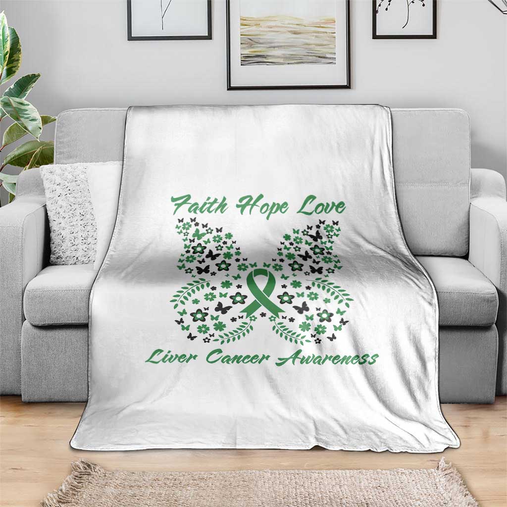 Faith Hope Love Liver Cancer Awareness Throw Blanket Butterfly Ribbon Floral Gift