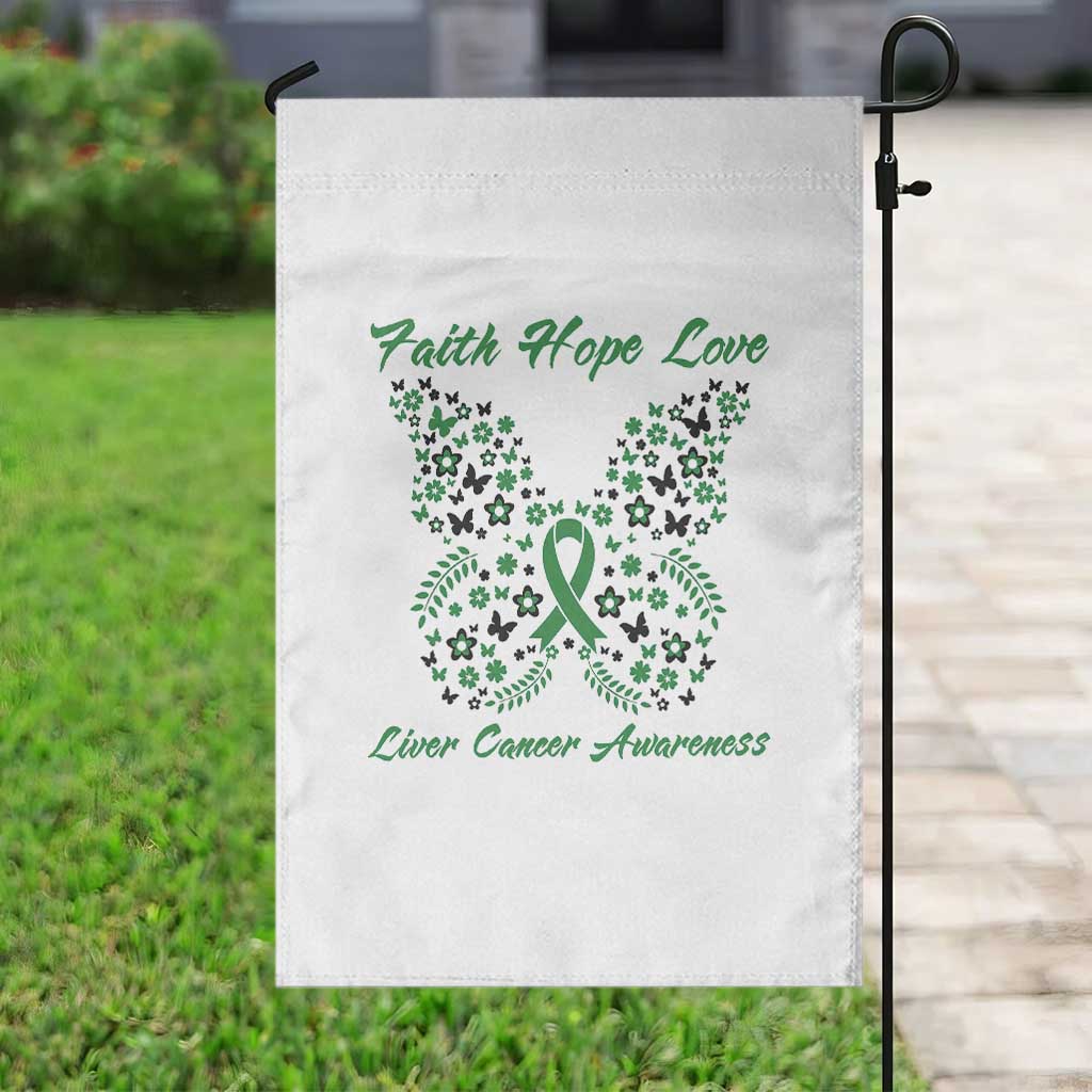 Faith Hope Love Liver Cancer Awareness Garden Flag Butterfly Ribbon Floral Gift