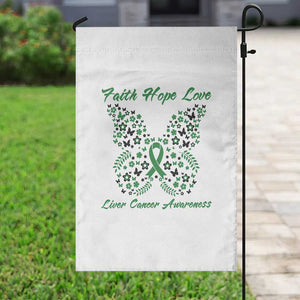 Faith Hope Love Liver Cancer Awareness Garden Flag Butterfly Ribbon Floral Gift