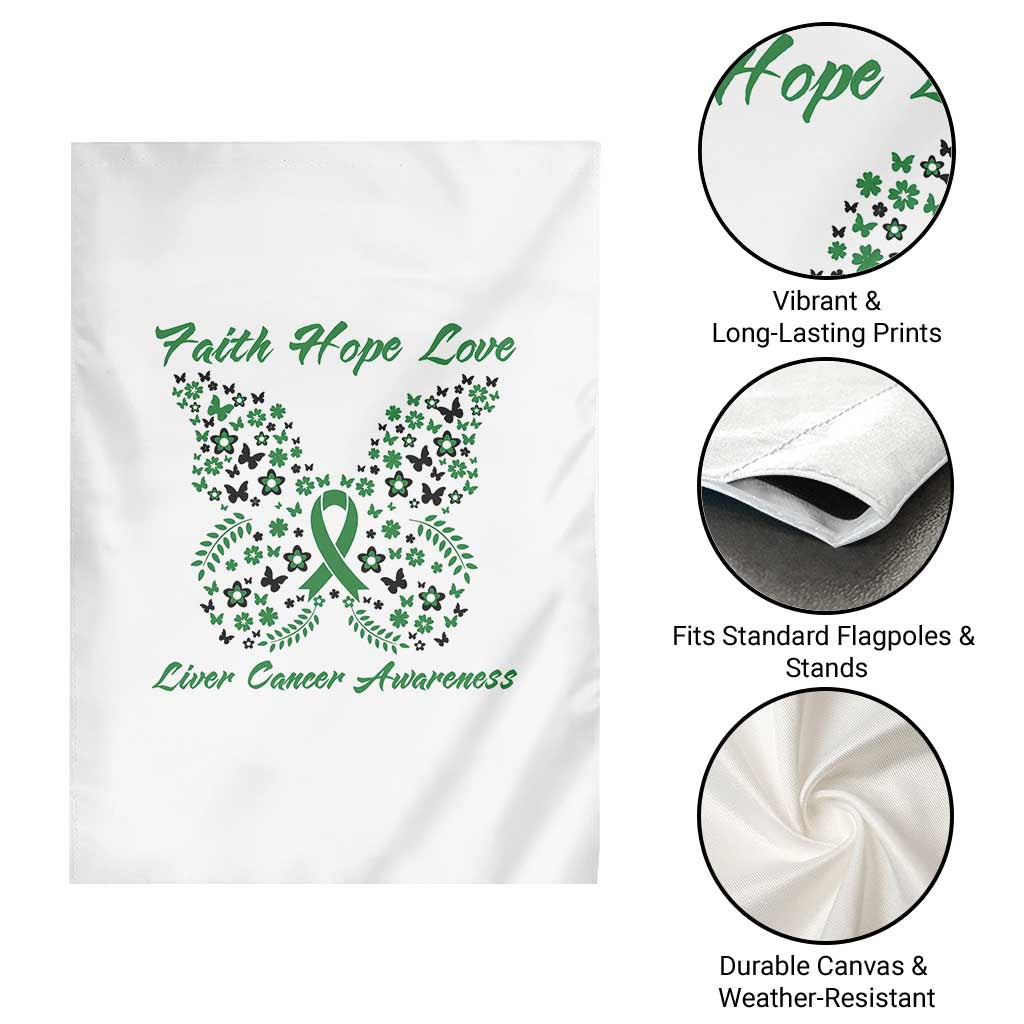 Faith Hope Love Liver Cancer Awareness Garden Flag Butterfly Ribbon Floral Gift