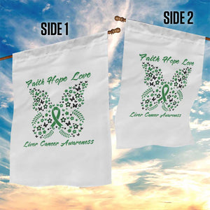Faith Hope Love Liver Cancer Awareness Garden Flag Butterfly Ribbon Floral Gift