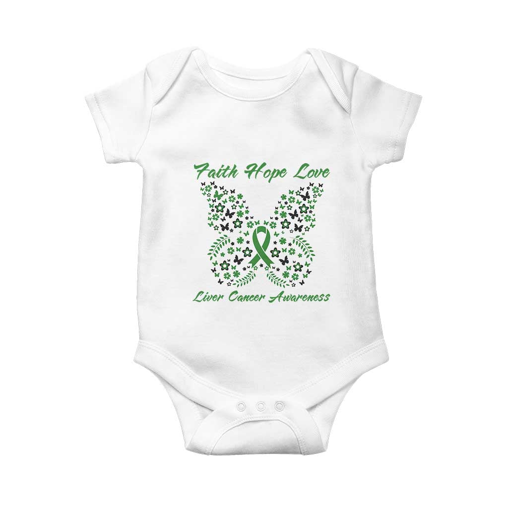 Faith Hope Love Liver Cancer Awareness Baby Onesie Butterfly Ribbon Floral Gift TS12 White Print Your Wear