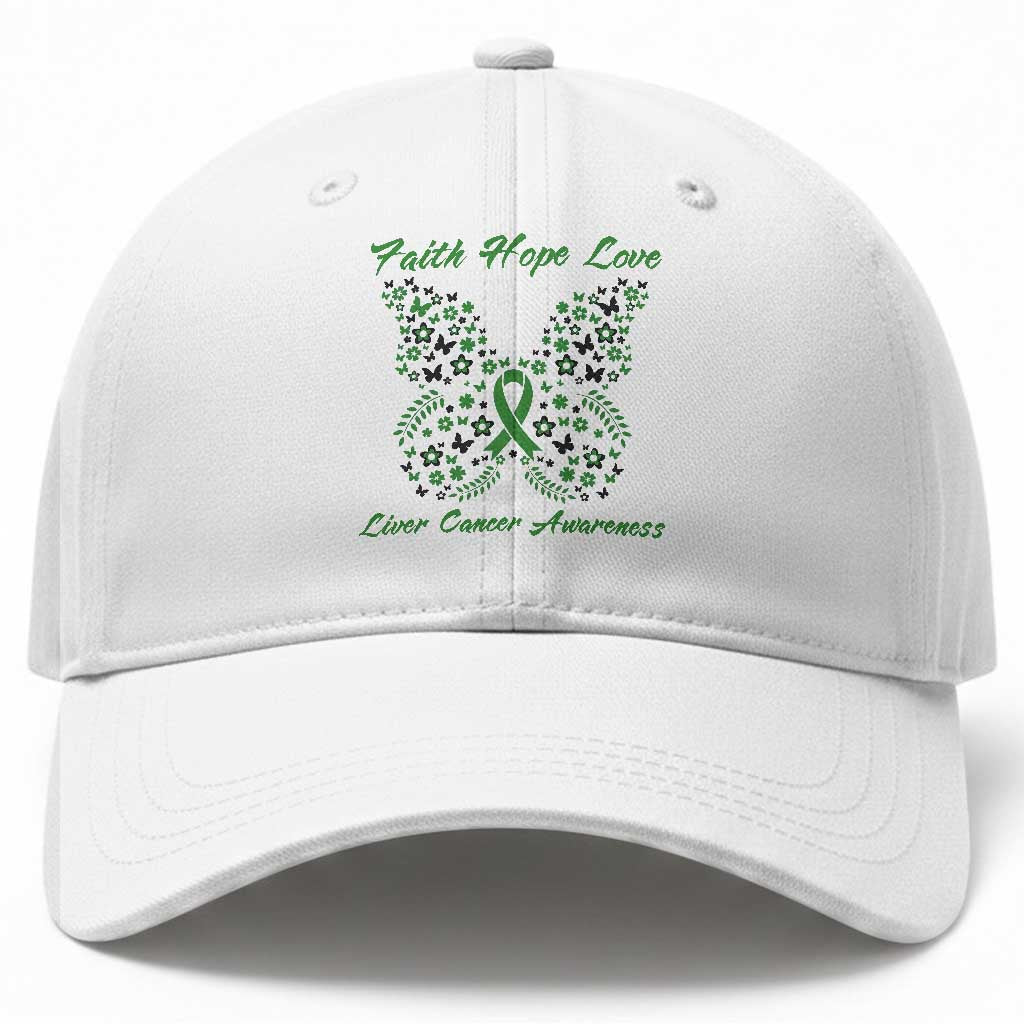 Faith Hope Love Liver Cancer Awareness Baseball Cap Butterfly Ribbon Floral Gift