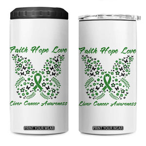 Faith Hope Love Liver Cancer Awareness 4 in 1 Can Cooler Tumbler Butterfly Ribbon Floral Gift