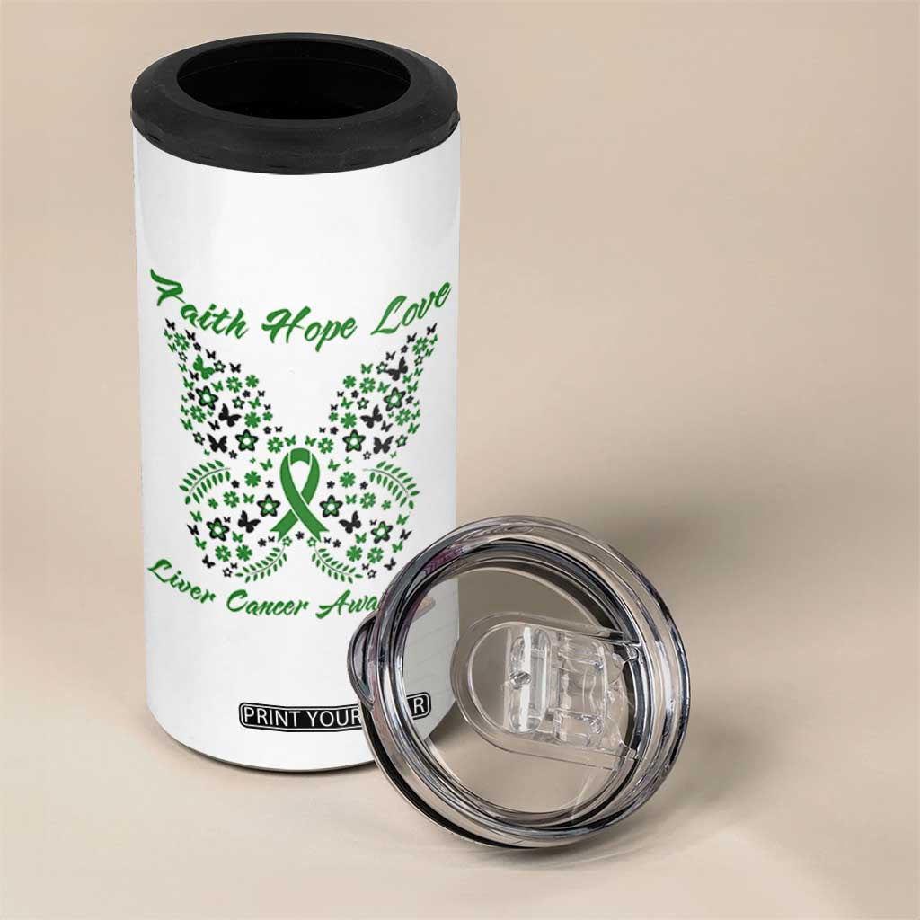 Faith Hope Love Liver Cancer Awareness 4 in 1 Can Cooler Tumbler Butterfly Ribbon Floral Gift