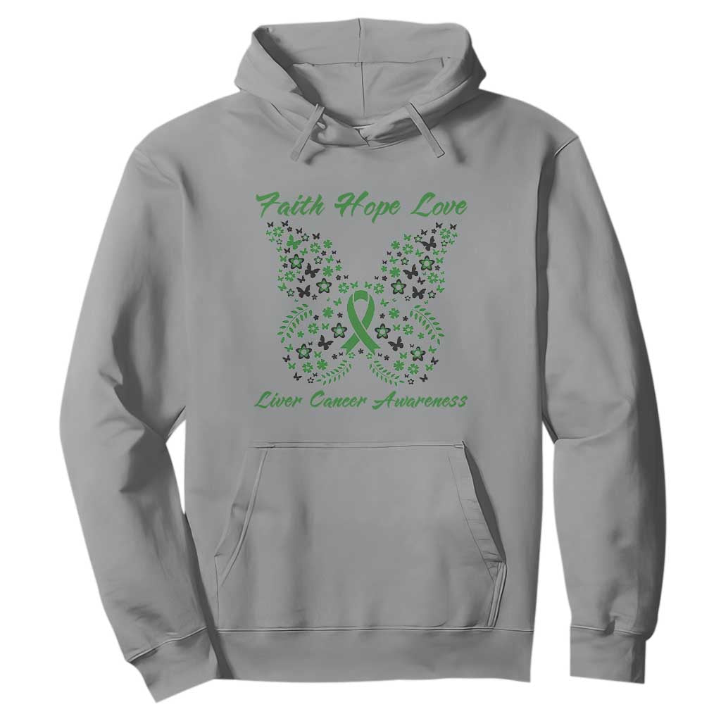 Faith Hope Love Liver Cancer Awareness Hoodie Butterfly Ribbon Floral Gift