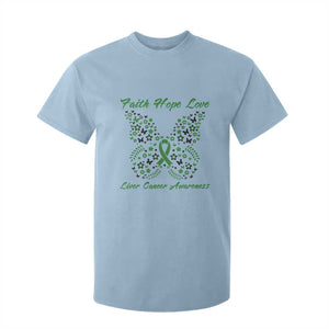 Faith Hope Love Liver Cancer Awareness T Shirt For Kid Butterfly Ribbon Floral Gift