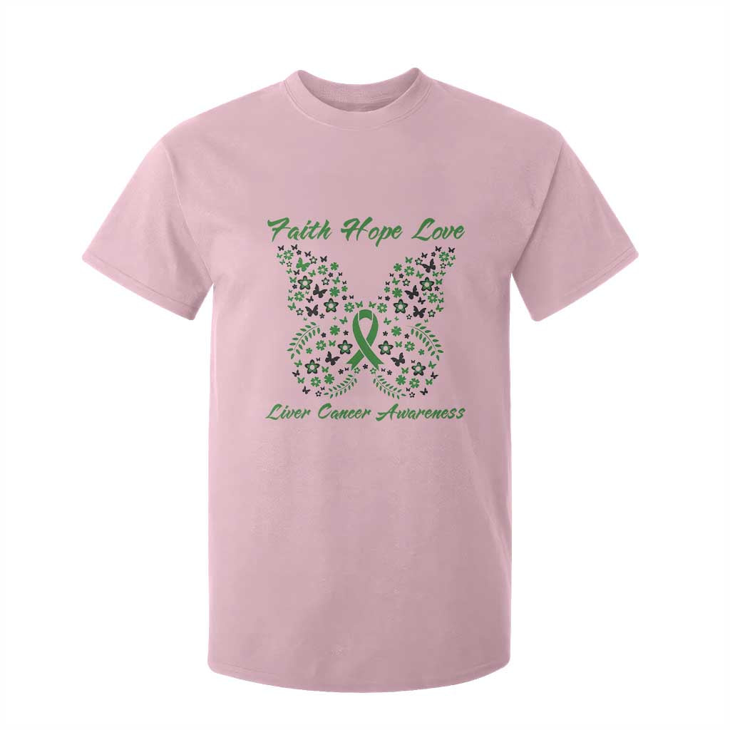 Faith Hope Love Liver Cancer Awareness T Shirt For Kid Butterfly Ribbon Floral Gift