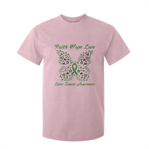 Faith Hope Love Liver Cancer Awareness T Shirt For Kid Butterfly Ribbon Floral Gift