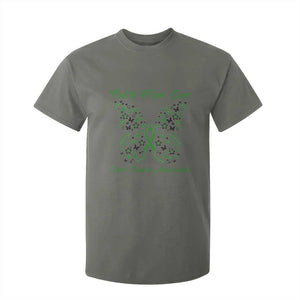 Faith Hope Love Liver Cancer Awareness T Shirt For Kid Butterfly Ribbon Floral Gift