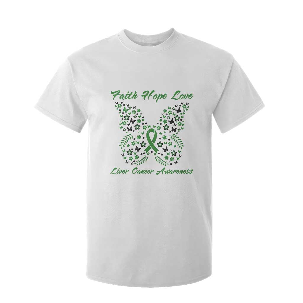 Faith Hope Love Liver Cancer Awareness T Shirt For Kid Butterfly Ribbon Floral Gift